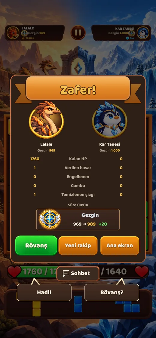 Victory screen with rank progress